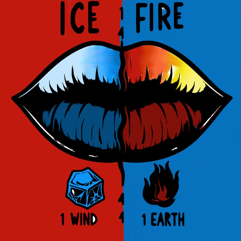 realistic lip split in fourth . 1 fourth ice 1 fire 1wind 1 earth