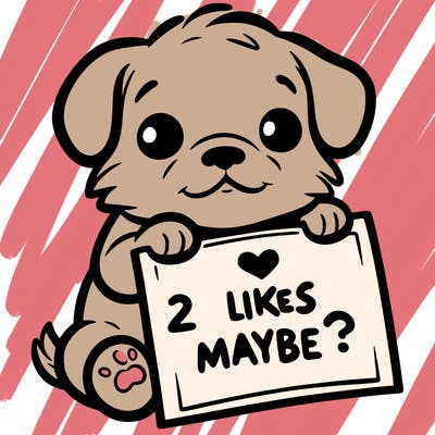 a puppy holding a sign that says 2 likes maybe?