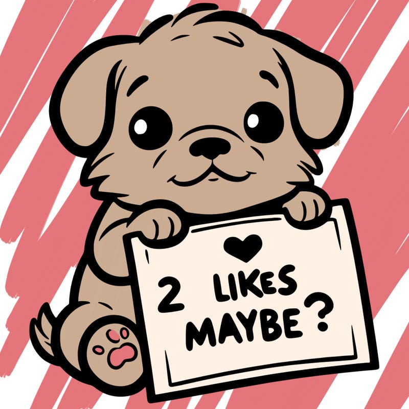 a puppy holding a sign that says 2 likes maybe?