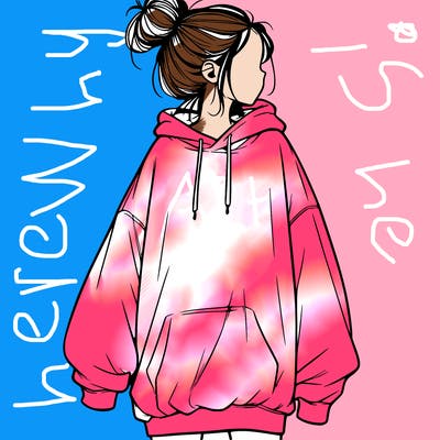 realistic girl with a oversized sweatshirt on and a bun
