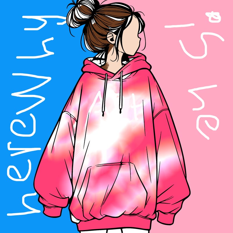 realistic girl with a oversized sweatshirt on and a bun