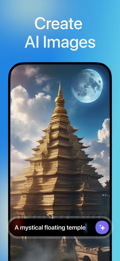 Magic AI Video & Art Generator - A mystical floating temple image generated by Magic AI from a text prompt