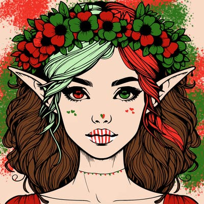 realistic female elf with flower crown