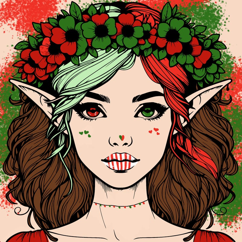 realistic female elf with flower crown
