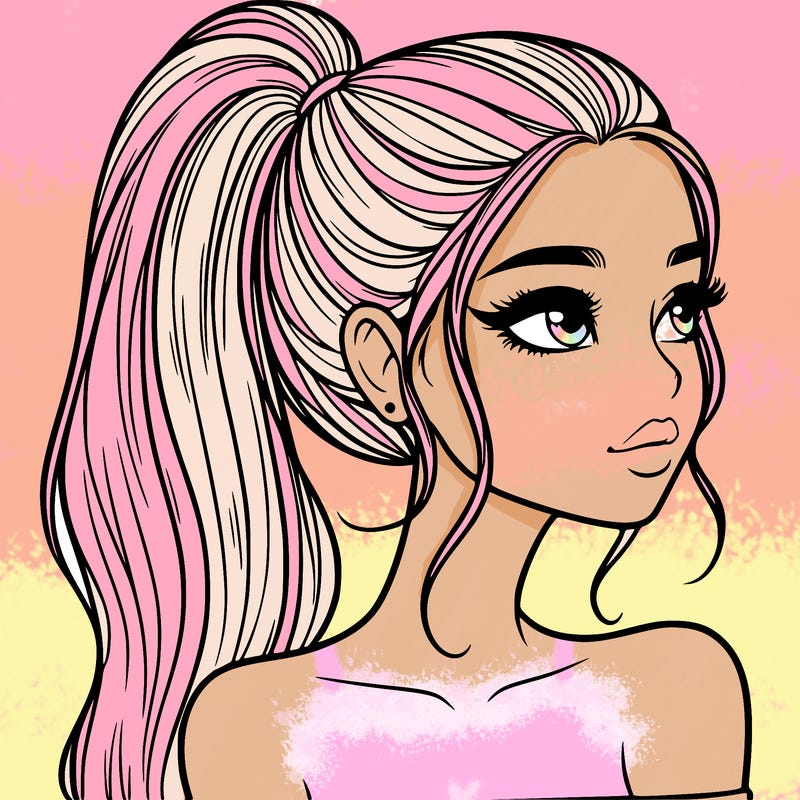 a beautiful and realistic girl with a high pony tail