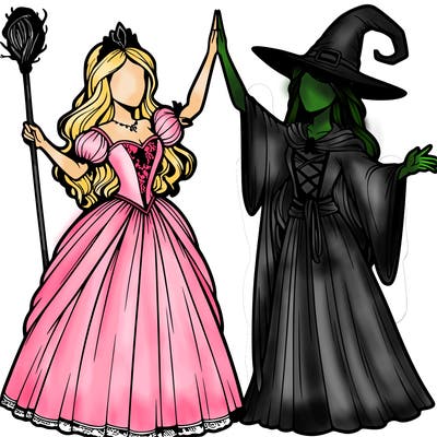 detailed realistic split of a princess and a witch