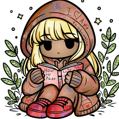 girl in oversized hoodie reading a book