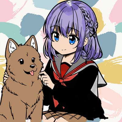 anime girl petting her dog