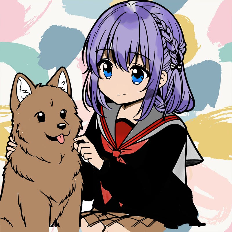anime girl petting her dog