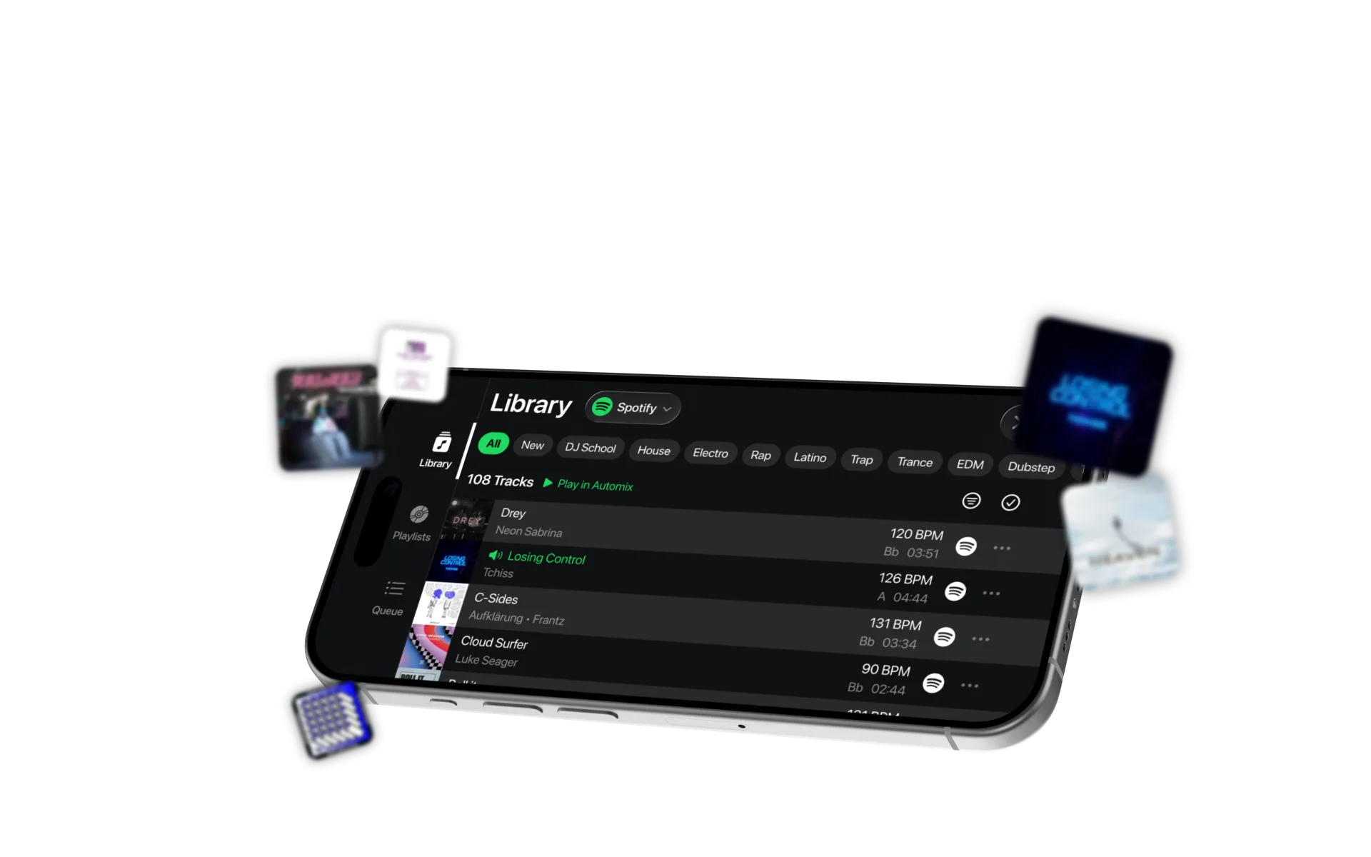 Spotify library in edjing Mix on iPhone