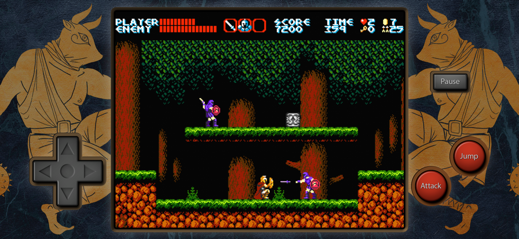 Jugabilidad de plataformas de acción retro de 8 bits de The Curse of Issyos en un nivel de bosque.