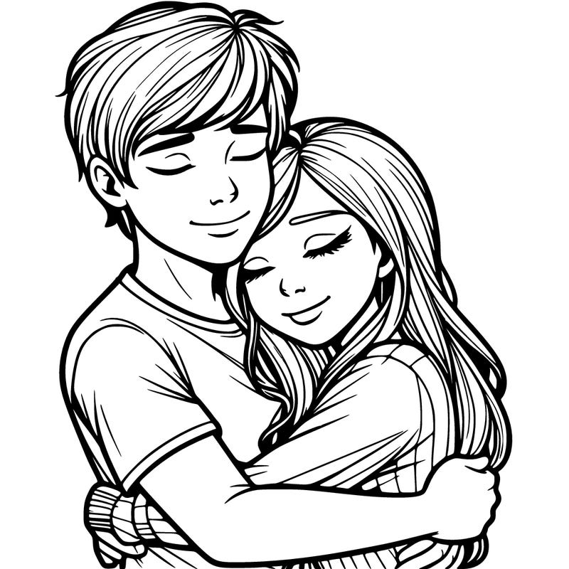 realistic guy and realistic girl hugging