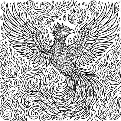 Ignite your imagination with this spectacular Crimson Phoenix coloring page, featuring the legendary firebird in magnificent detail. Its powerful wings and fiery aura promise an exciting and vibrant coloring challenge.