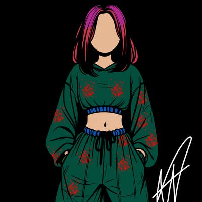 realistic girl faceless with baggy pants and a crop top
