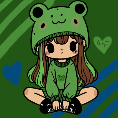 a girl wearing a frog hat and some frog socks