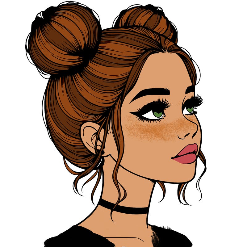 realistic girl with buns on the top of her head