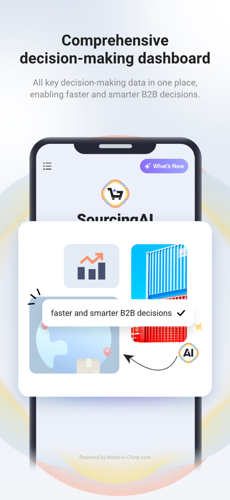 Interfaz de la aplicación SourcingAI que muestra un panel completo para la toma de decisiones B2B y análisis de adquisición global