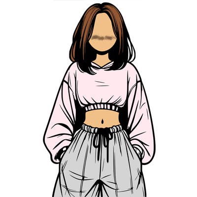 realistic girl faceless with baggy pants and a crop top