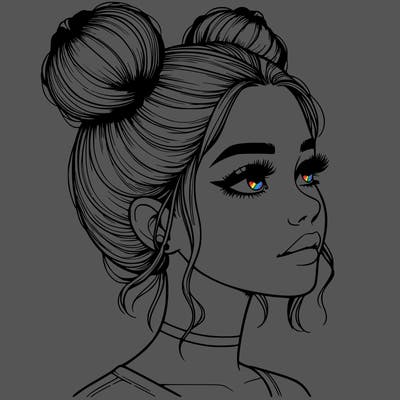 realistic girl with buns on the top of her head
