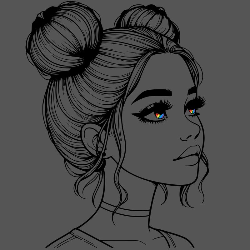 realistic girl with buns on the top of her head
