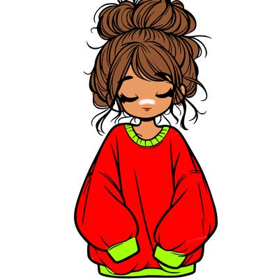 girl with baggy sweatshirt and messy bun