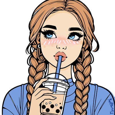 realistic girl with braided hair drinking boba
