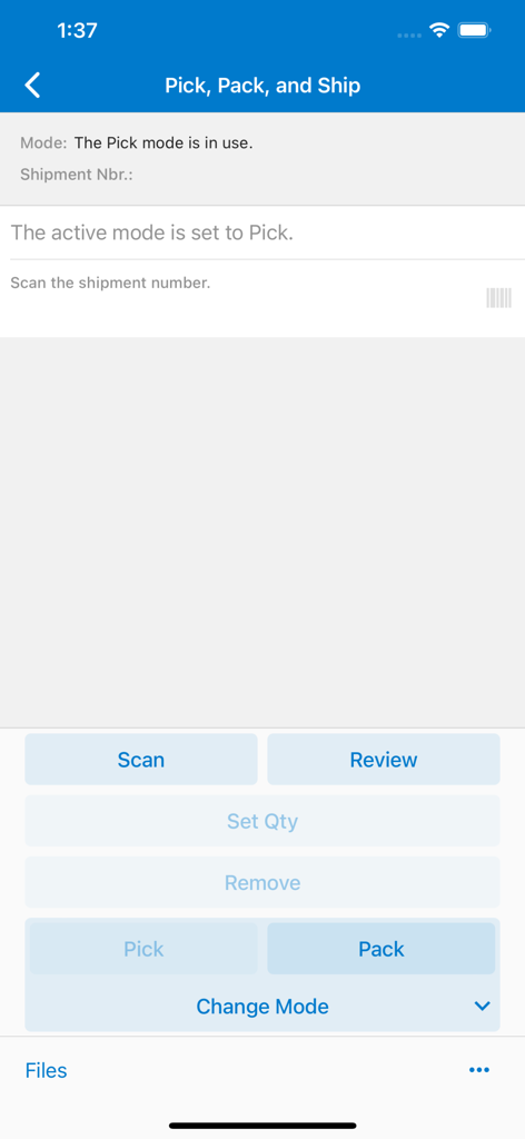 Acumatica mobile app interface for pick pack and ship warehouse operations