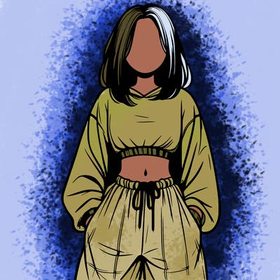 realistic girl faceless with baggy pants and a crop top