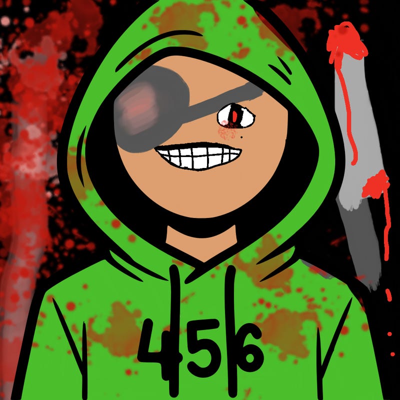 a person with non face waering a hoodie with a 456 symbol