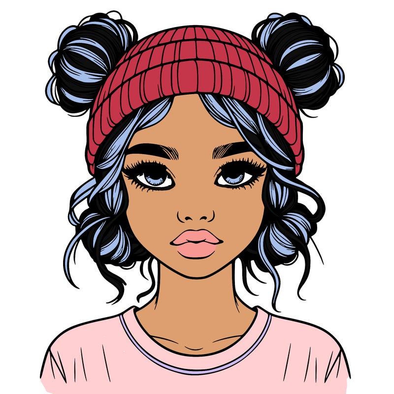 realistic girl with buns in her hair with a beanie on