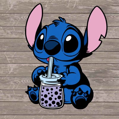 stitch drinking boba tea