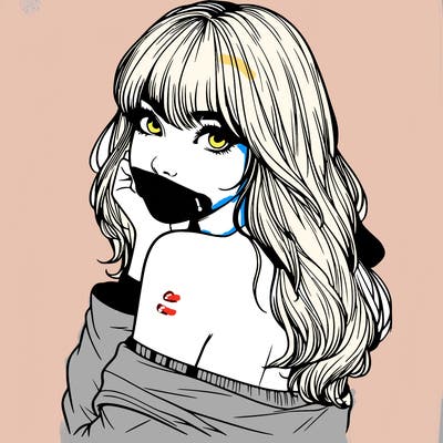 realistic girl with bangs looking over her shoulder