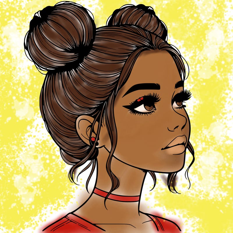 realistic girl with buns on the top of her head