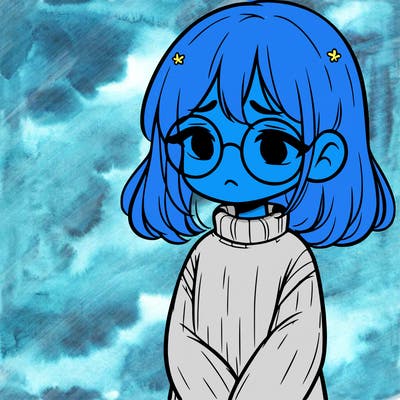 sad girl with glasses in a sweater