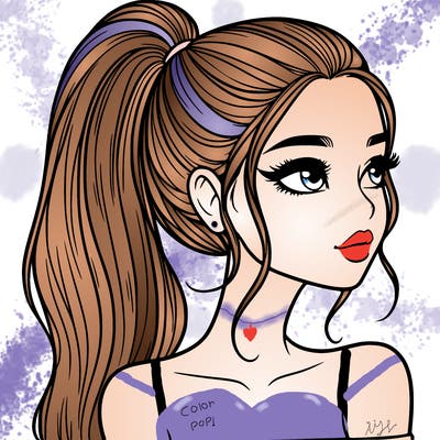 a beautiful and realistic girl with a high pony tail