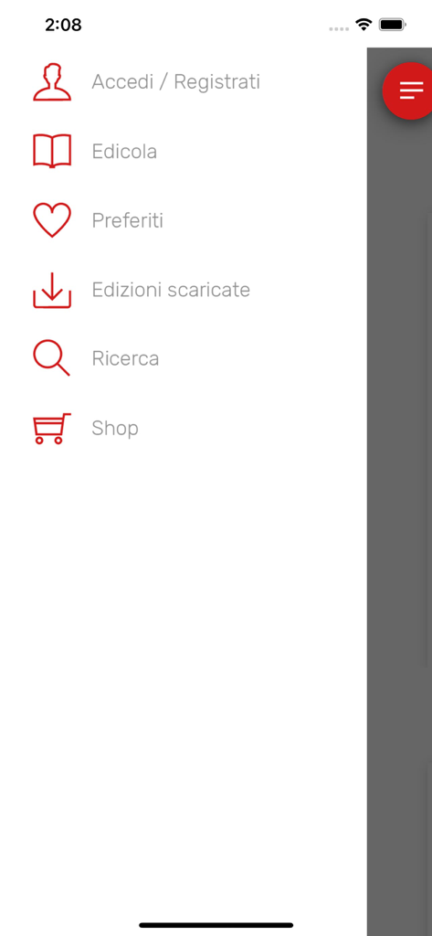 Navigation sidebar menu of the Kiosco UH app with options for kiosk favorites and search