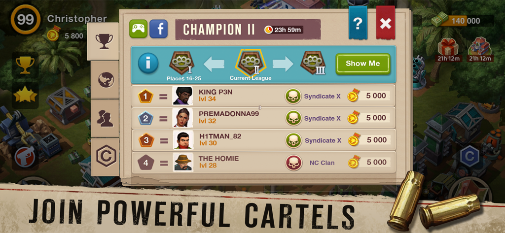 Classement de la ligue Narcos Cartel Wars montrant les meilleurs joueurs