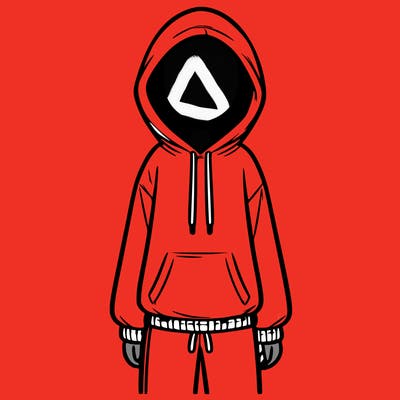 faceless girl in a tracksuit with a hood on and no hair