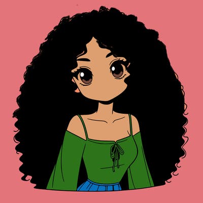 a black anime girl with long afro hair