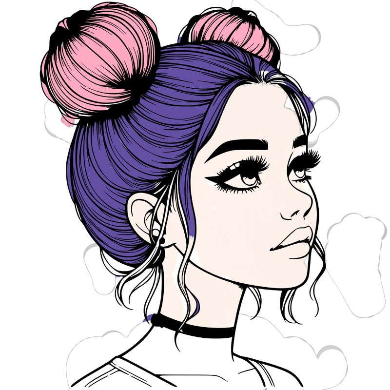 realistic girl with buns on the top of her head
