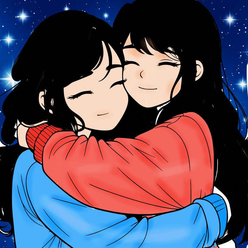realistic two girls hugging