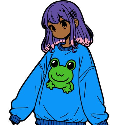 girl wearing frogging sweatshirt