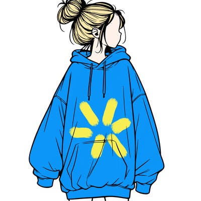 realistic girl with a oversized sweatshirt on and a bun