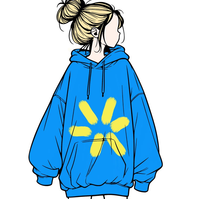 realistic girl with a oversized sweatshirt on and a bun