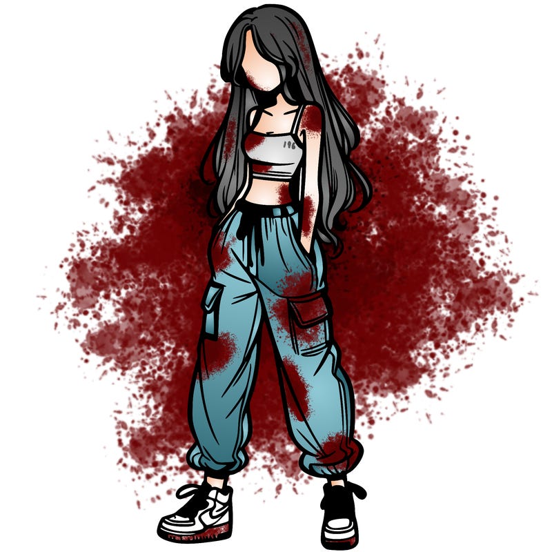 girl in baggy pants crop top and long hair