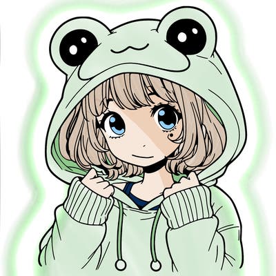 a cute teenage girl wearing a frog hoodie