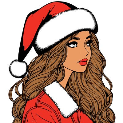 realistic girl in santa hat