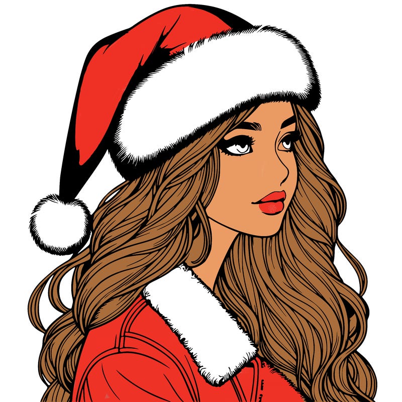 realistic girl in santa hat