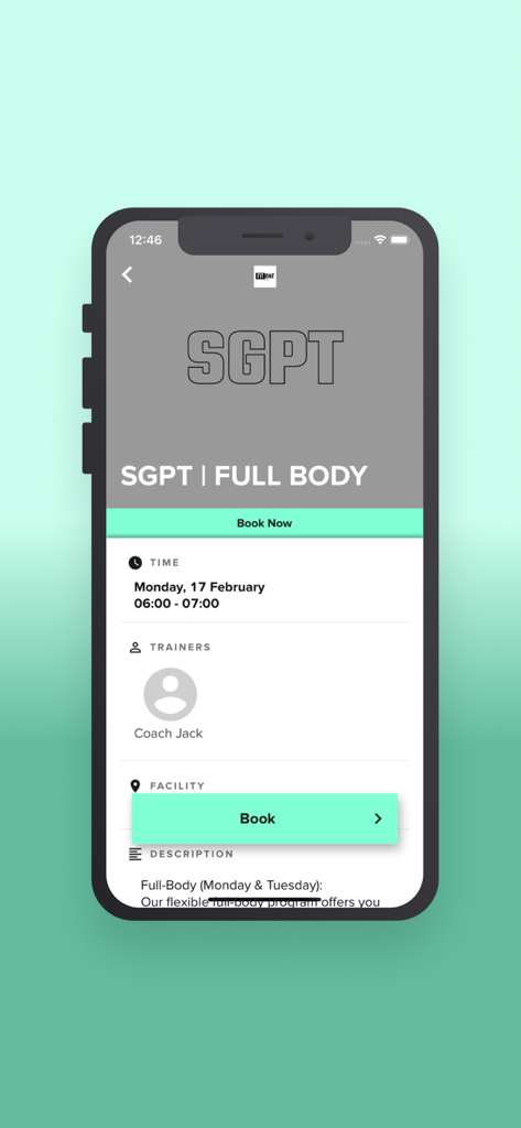 FitOne Training - FitOne Training app screen for booking a full body fitness class with Coach Jack
