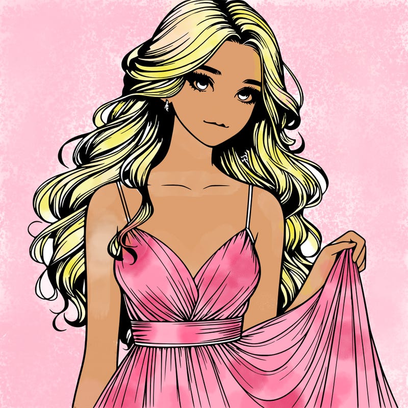 realistic girl in flowy silky prom dress